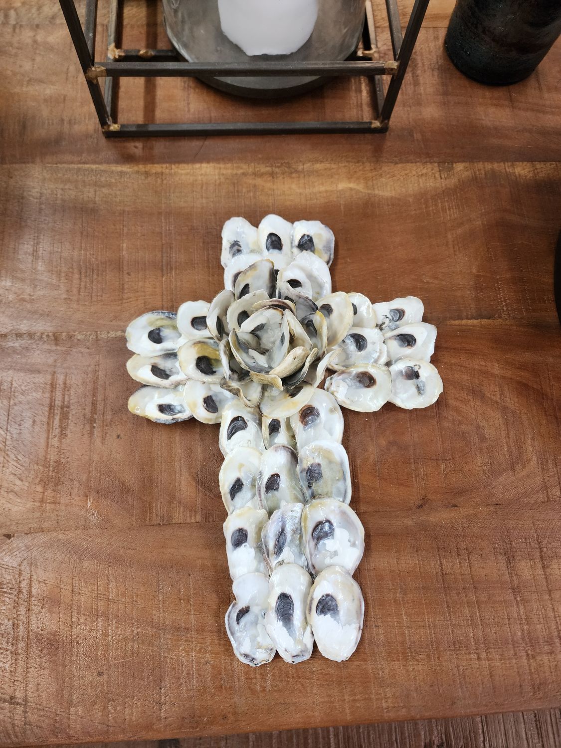 Cross-Hanging Oyster Shell - 7&quot;x10&quot;T
