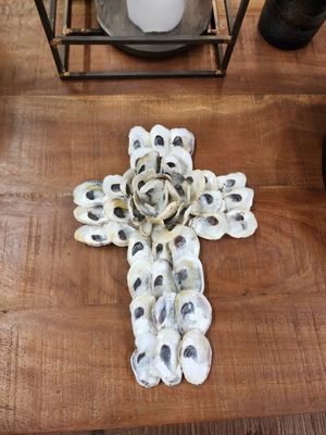 Cross-Hanging Oyster Shell - 7&quot;x10&quot;T