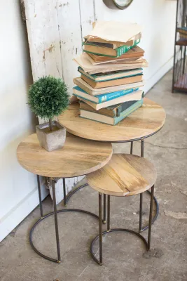 S/3 Nesting Iron Accent Tables w/Mango Wood Tops