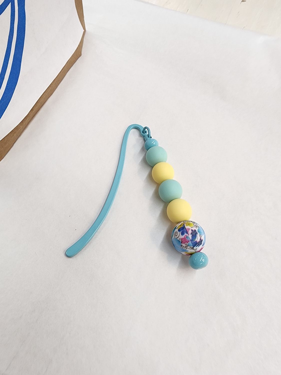 Beaded Bookmark - Yellow/Teal Floral
