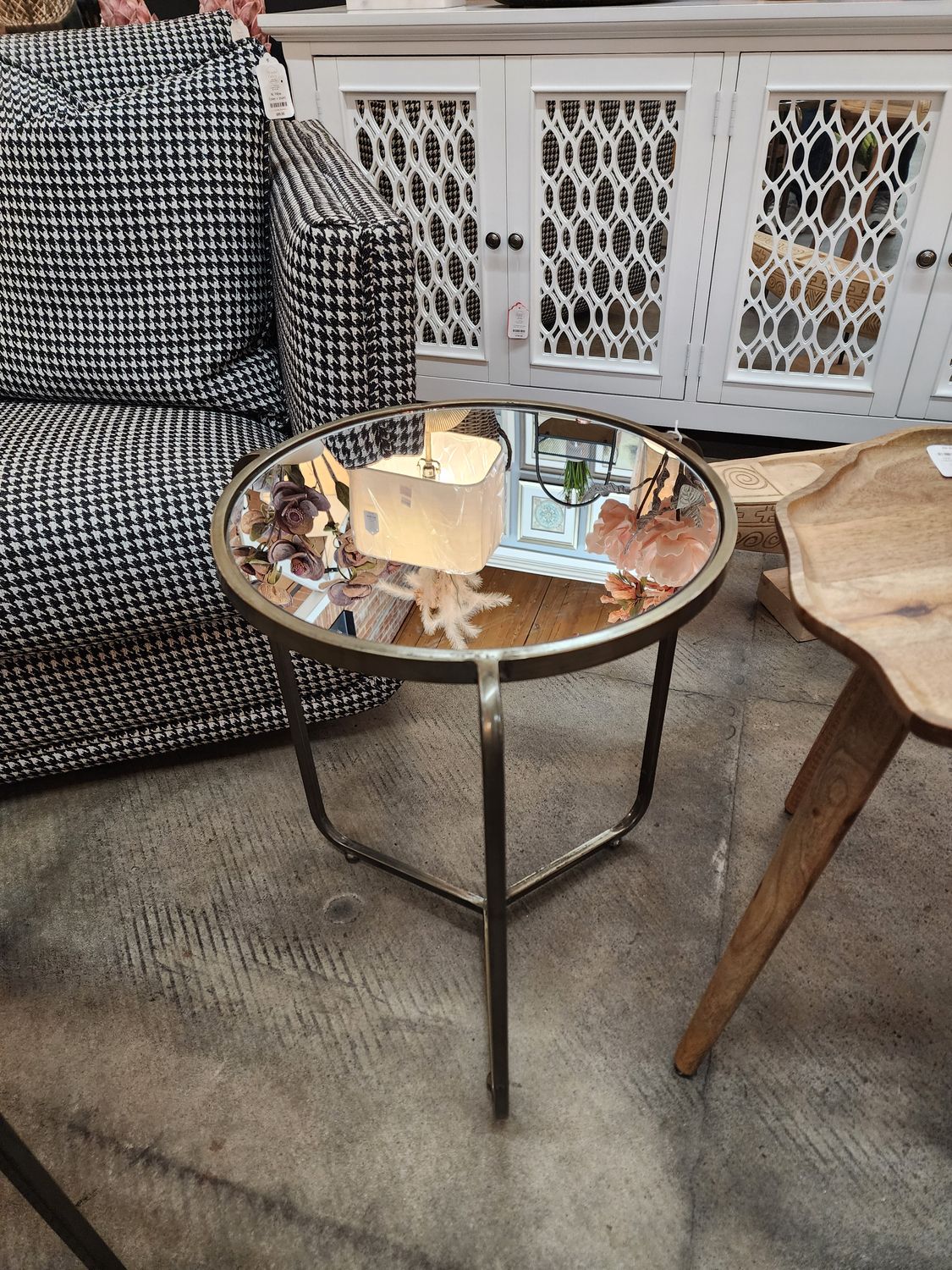 Metal Side Table w/Mirror Top Sm