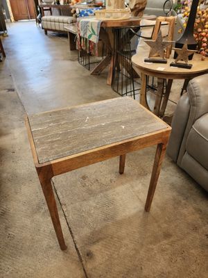 Nesting Acacia Wood Accent Table w/Titanium Travertine Top Lg