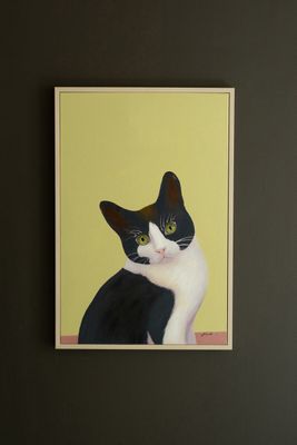 Framed Painting - Black &amp; White Cat