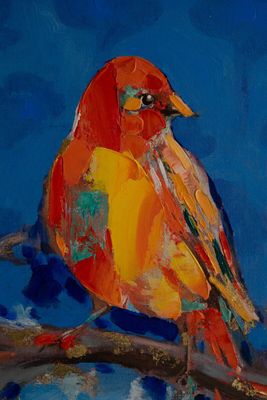 Framed Green &amp; Blue Bird Painting