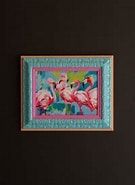 Framed Blue, Pink &amp; Orange Flamingos Painting