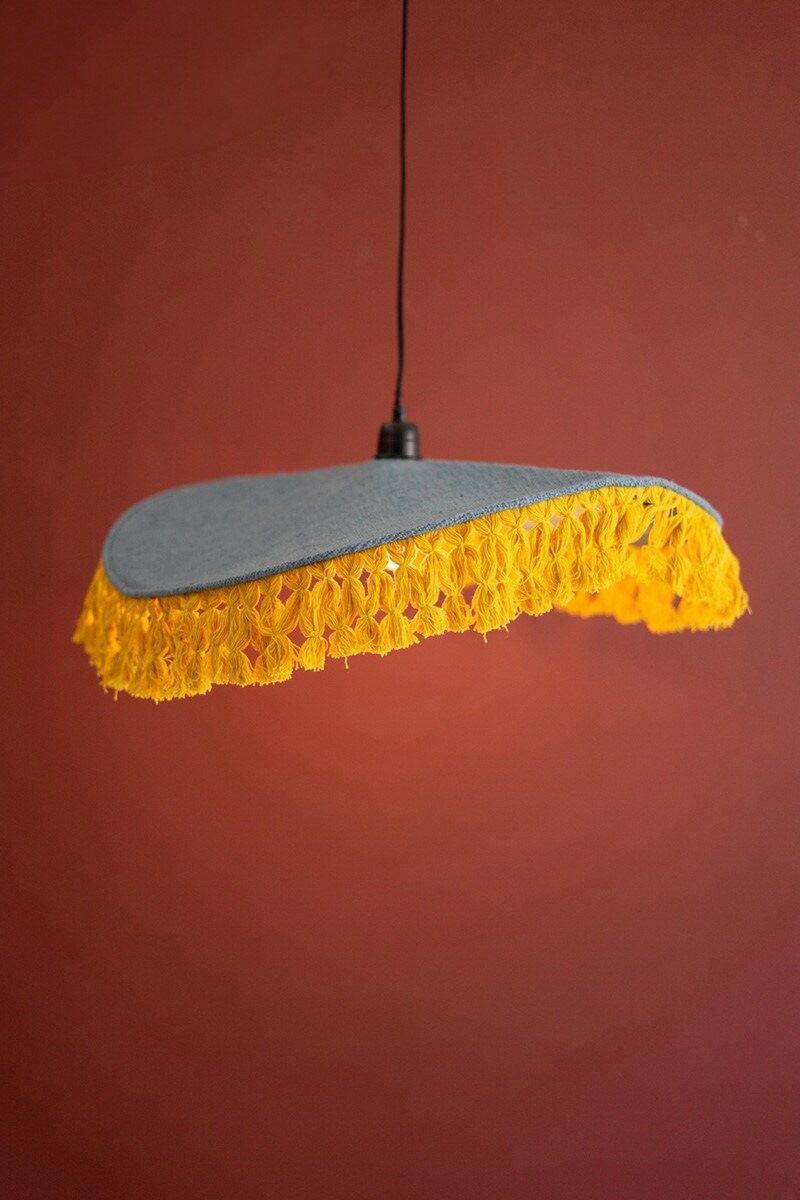 Cotton Pendant Light w/Fringe - Blue