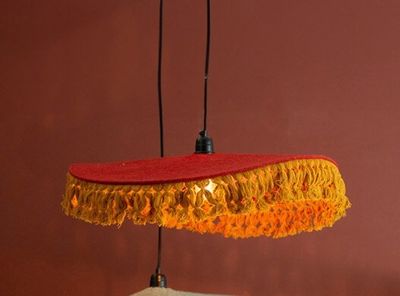 Cotton Pendant Light w/Fringe - Red
