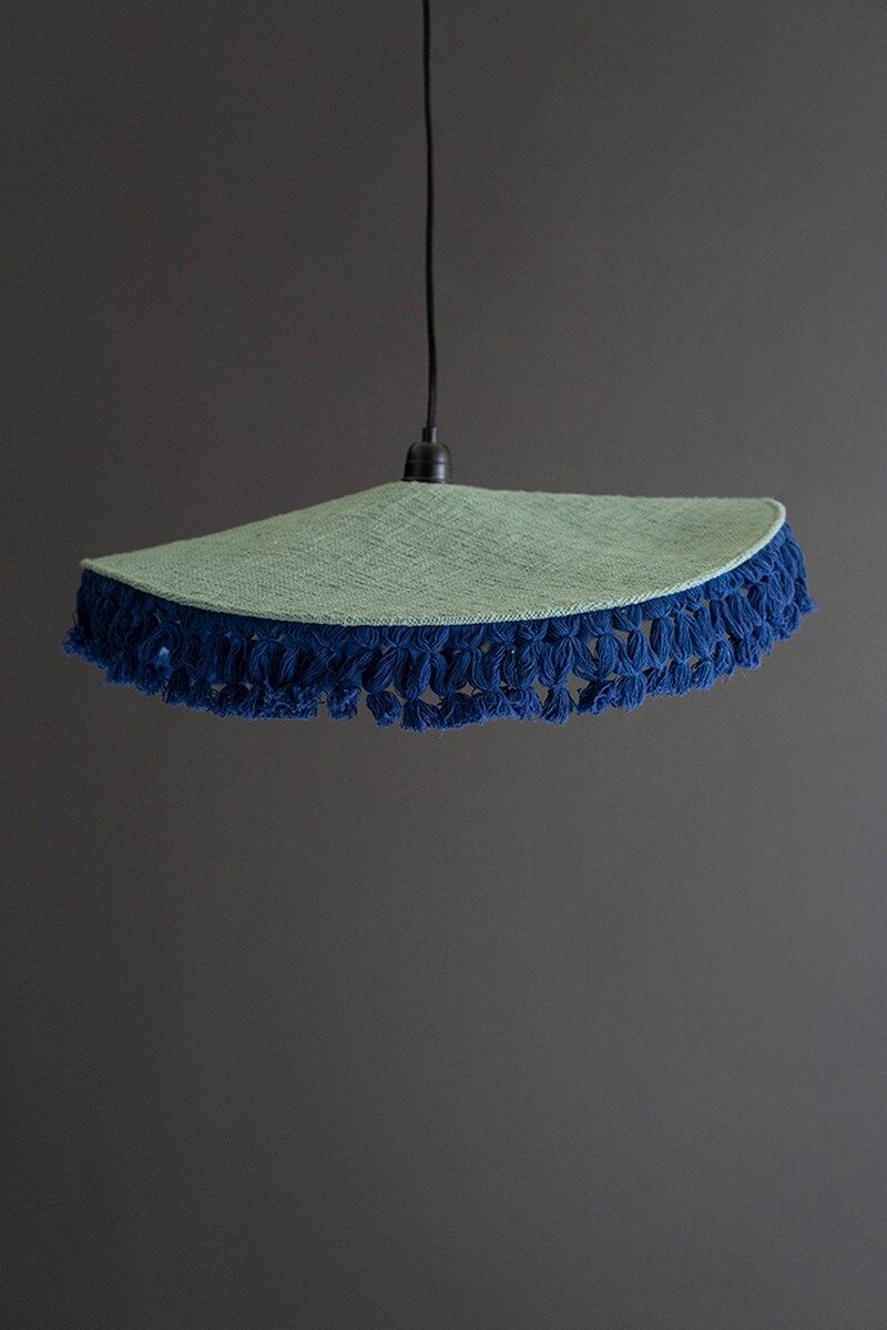 Cotton Pendant Light w/Fringe - Green