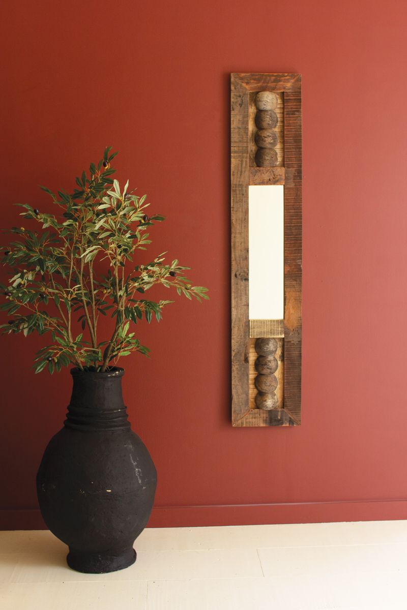 Tall Vertical Recycled Wood Framed Mirror w/Balls Detail