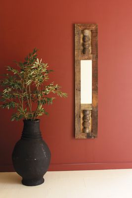 Tall Vertical Recycled Wood Framed Mirror w/Balls Detail