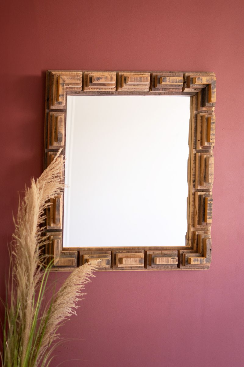 Multi Level Recycled Wood Framed Square Mirror