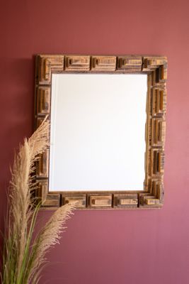 Multi Level Recycled Wood Framed Square Mirror