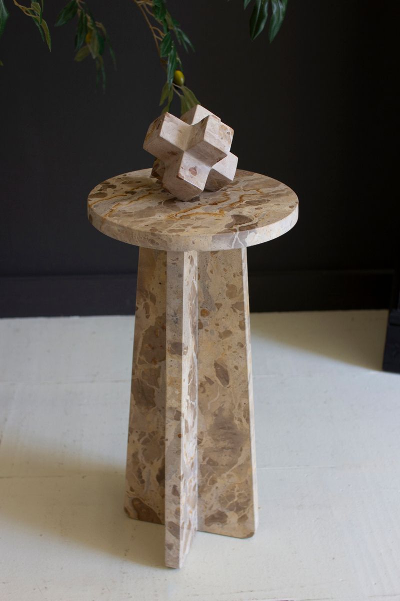 Round Butterscotch Marble Accent Table w/Marble Base