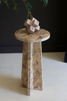 Round Butterscotch Marble Accent Table w/Marble Base