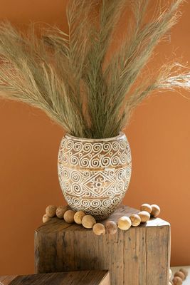 Carved Decorative Oval Planter - Natural &amp; White