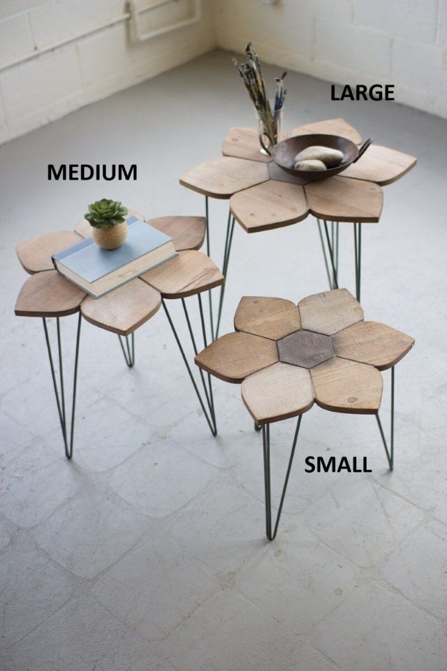 Flower Side Table w/Wooden Top Sm