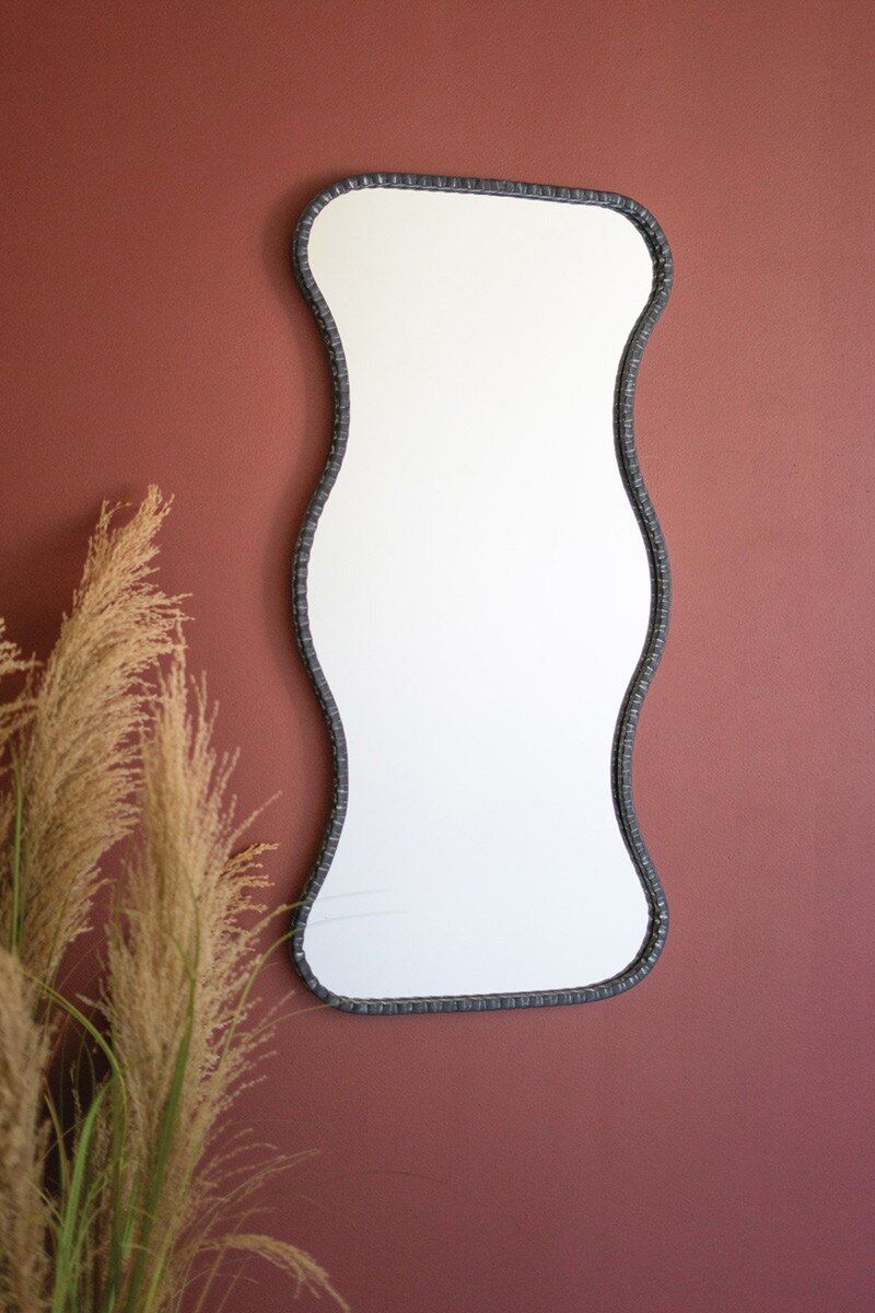 Wavy Metal Framed Mirror - Antique Black