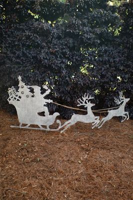 S/3 Corrugated Santa Sleigh &amp; Two Reindeer Yard Stakes