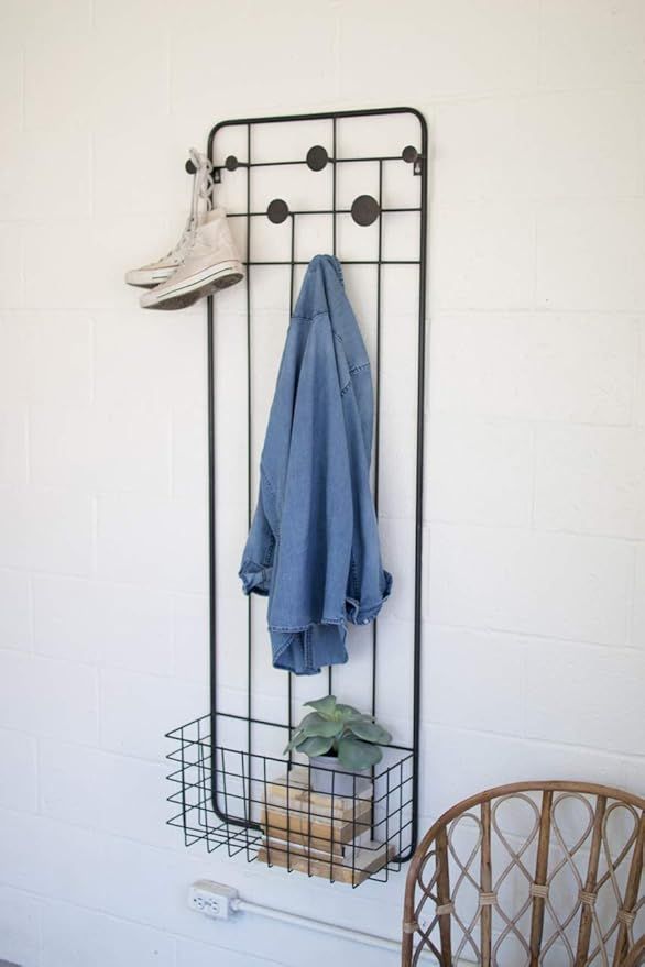 Metal Wall Coat Rack w/Storage Basket