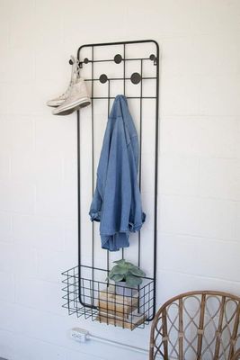 Metal Wall Coat Rack w/Storage Basket
