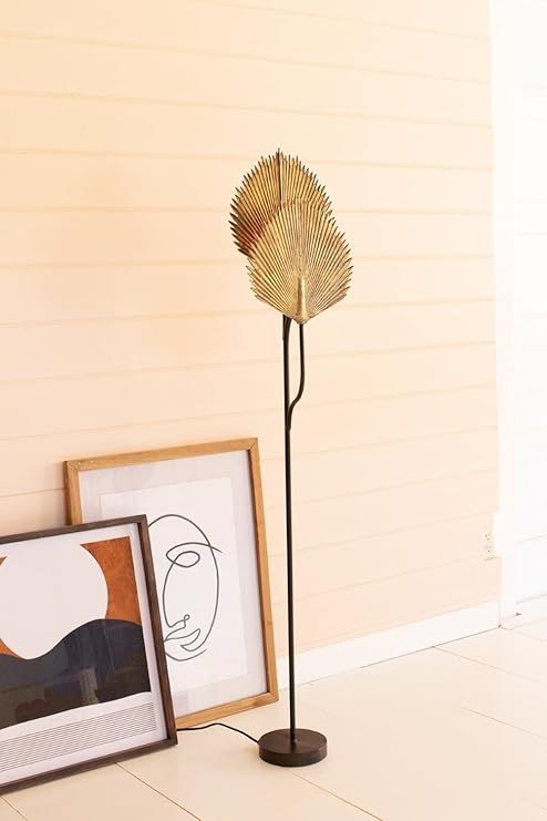 Floor Lamp w/Antique Gold Leaves Detail