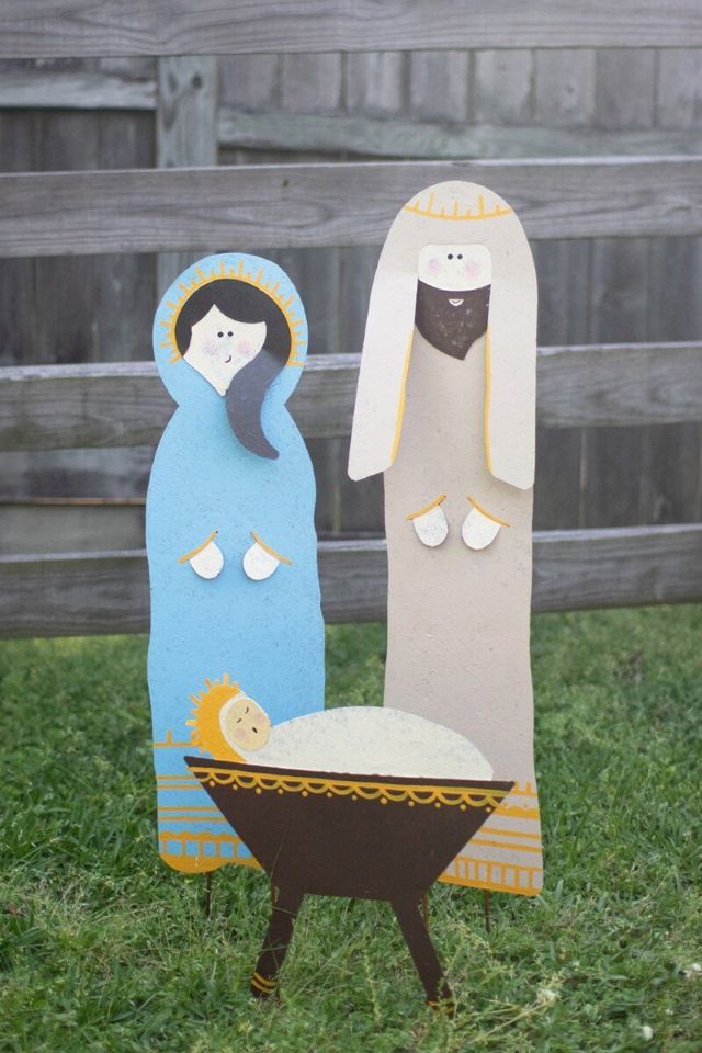 S/3 Painted Metal Nativity Yard Art