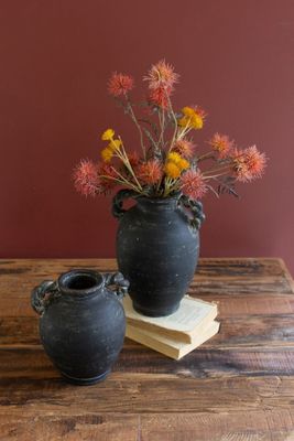 Braided Handle Black Clay Vessel Lg
