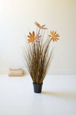 Artificial Grass w/Leaves in a Black Plastic Pot