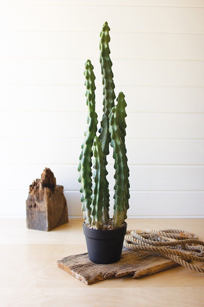 Artificial Cactus in a Black Plastic Pot w/Six Stems