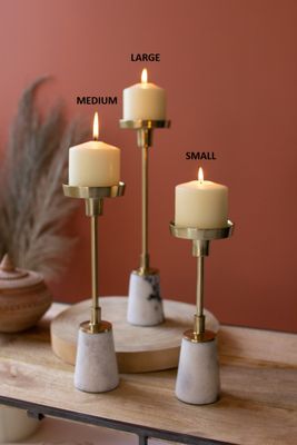 Brass Taper Candle Holder w/Marble Base Lg