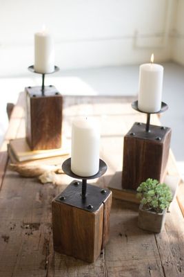 Recycled Wood Candle Holder Sm
