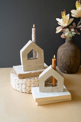 Grey Wash Clay House Taper Holder Sm