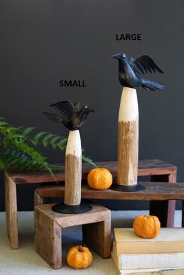 Black Iron Crow on Wooden Base Sm
