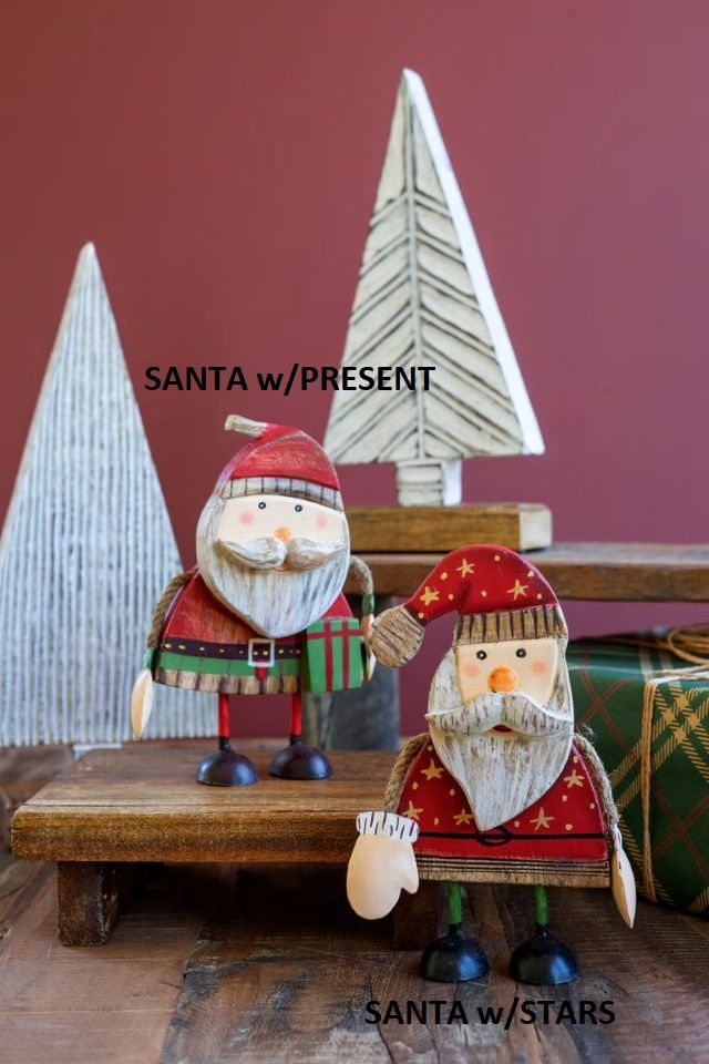 Painted Wood Santa w/Rope Arms - Present