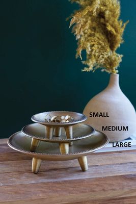 Round Metal Antique Brass Finish Compote - Sm