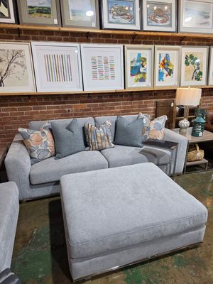 Rae 2PC Fabric Sectional w/Chrome Trim + Ottoman