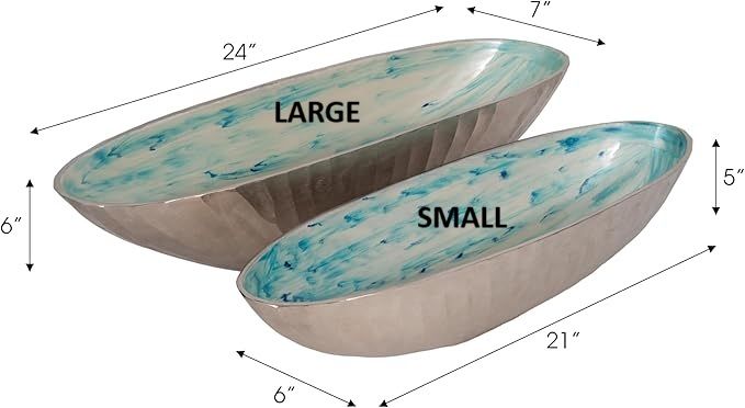 Oval Metal Bowl Blue Swirl Lg