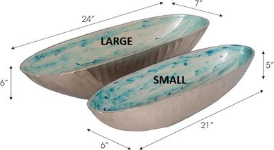 Oval Metal Bowl Blue Swirl Lg