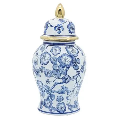 Blue/White/Gold Ginger Jar 14&quot;