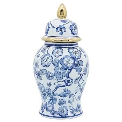 Blue/White/Gold Ginger Jar 14&quot;