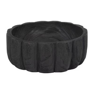 Scalloped Wood Bowl, Black 9&quot;