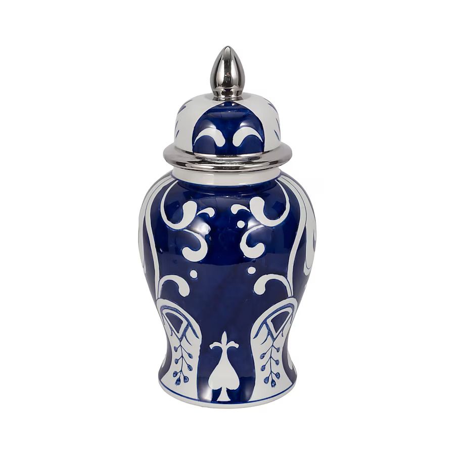 Blue/White/Silver Ginger Jar 14&quot;