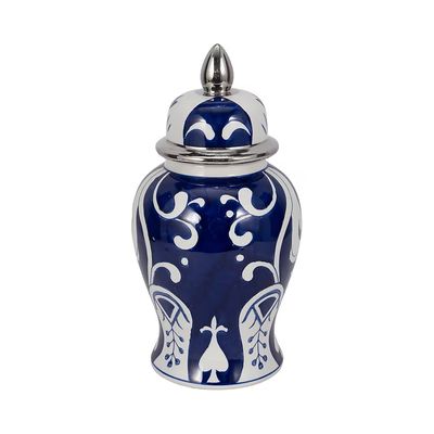 Blue/White/Silver Ginger Jar 14&quot;