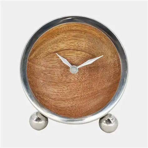Round Wood Face Table Clock, Silver 5&quot;