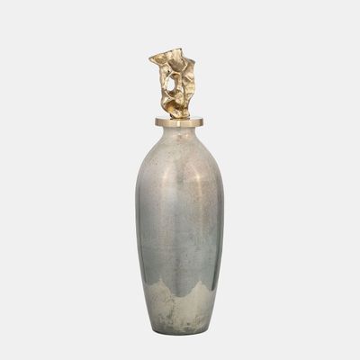 Glass Vase w/Metal Tribal Topper