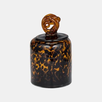 Glass Jar w/Knot Lid Tortoise 8&quot;