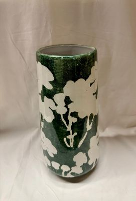 Green/White Floral Vase 13&quot;