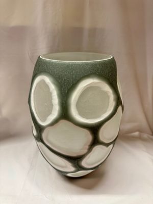Green Glass Vase w/Cutting 13&quot;