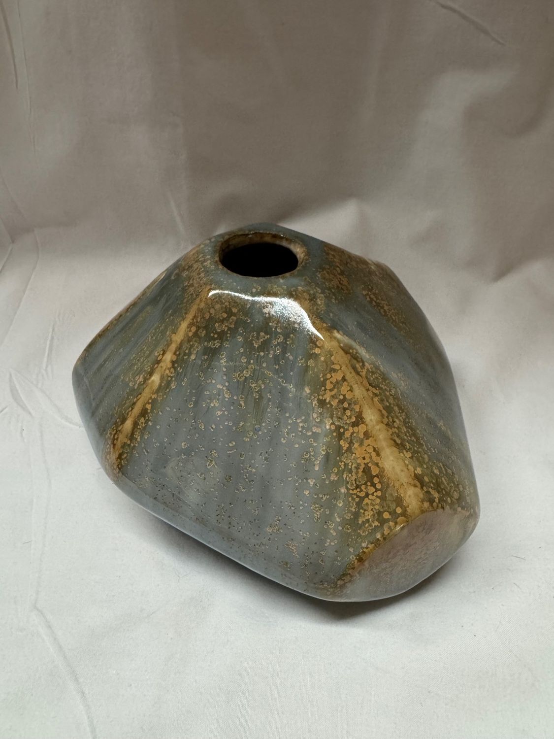 Ceramic Brown/Turq Dennis Vase 3&quot;T