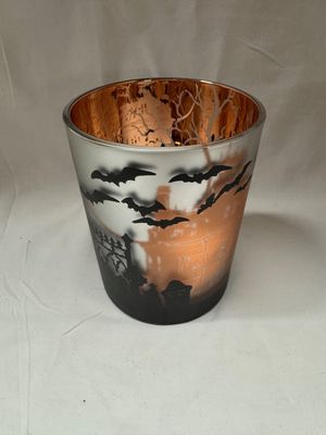 Glass Halloween Tea Light Holder - Orange